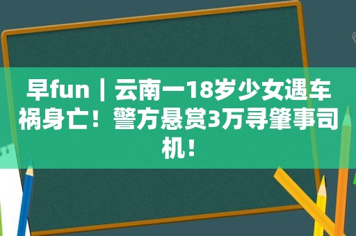 早fun｜云南一18岁少女遇车祸身亡！警方悬赏3万寻肇事司机！