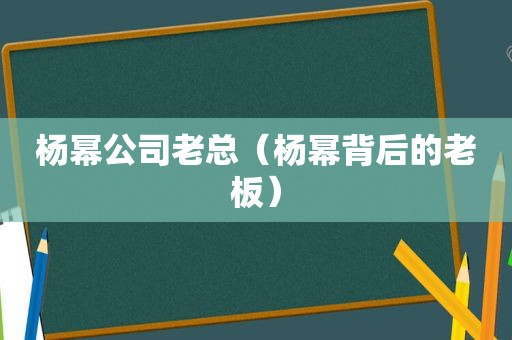 杨幂公司老总（杨幂背后的老板）