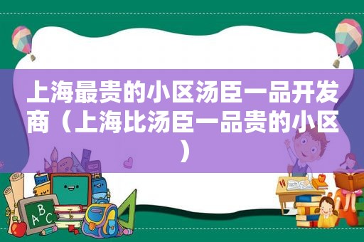 上海最贵的小区汤臣一品开发商（上海比汤臣一品贵的小区）