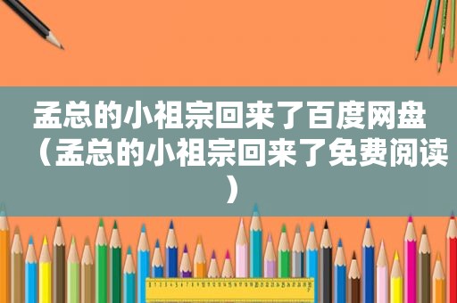 孟总的小祖宗回来了百度网盘（孟总的小祖宗回来了免费阅读）