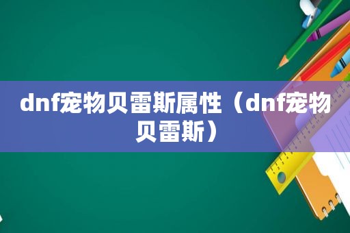 dnf宠物贝雷斯属性（dnf宠物贝雷斯）