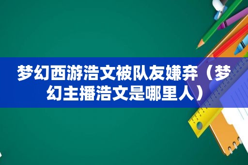 梦幻西游浩文被队友嫌弃（梦幻主播浩文是哪里人）