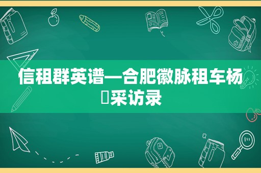 信租群英谱—合肥徽脉租车杨璠采访录