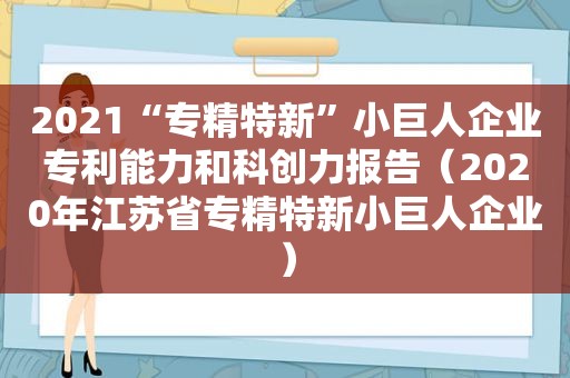 2021“专精特新”小巨人企业专利能力和科创力报告（2020年江苏省专精特新小巨人企业）