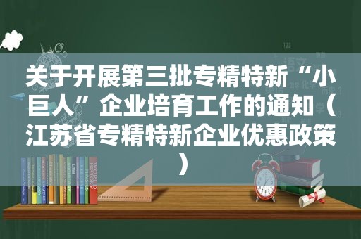 关于开展第三批专精特新“小巨人”企业培育工作的通知（江苏省专精特新企业优惠政策）