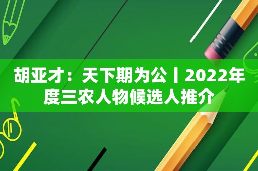 胡亚才：天下期为公丨2022年度三农人物候选人推介