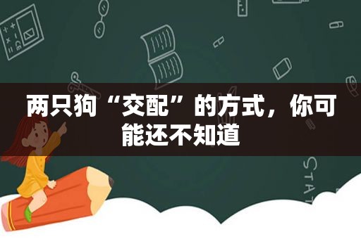 两只狗“交配”的方式，你可能还不知道