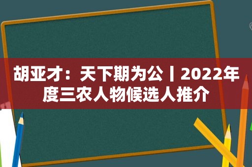 胡亚才：天下期为公丨2022年度三农人物候选人推介