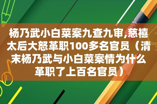 杨乃武小白菜案九查九审,慈禧太后大怒革职100多名官员（清末杨乃武与小白菜案情为什么革职了上百名官员）