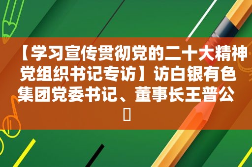 【学习宣传贯彻党的二十大精神 党组织书记专访】访白银有色集团党委书记、董事长王普公​