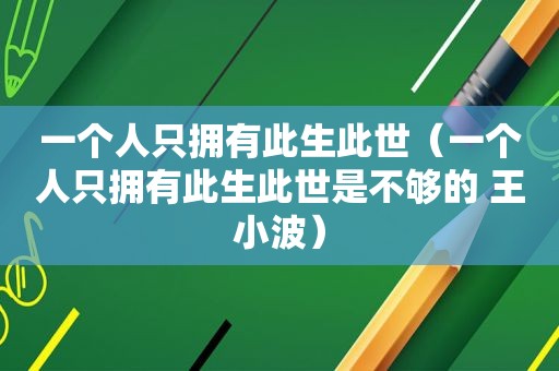 一个人只拥有此生此世（一个人只拥有此生此世是不够的 王小波）