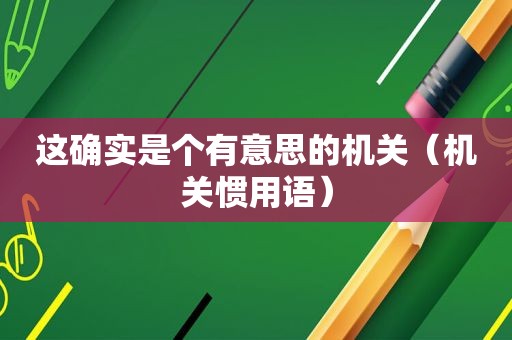 这确实是个有意思的机关（机关惯用语）