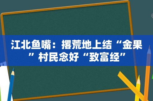 江北鱼嘴：撂荒地上结“金果”村民念好“致富经”