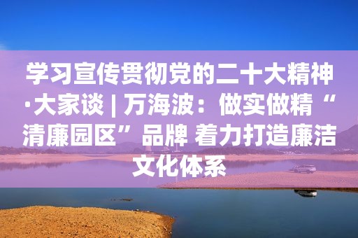 学习宣传贯彻党的二十大精神·大家谈 | 万海波：做实做精“清廉园区”品牌 着力打造廉洁文化体系