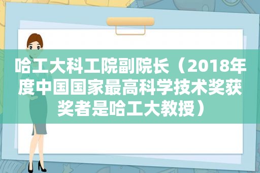 哈工大科工院副院长（2018年度中国国家最高科学技术奖获奖者是哈工大教授）