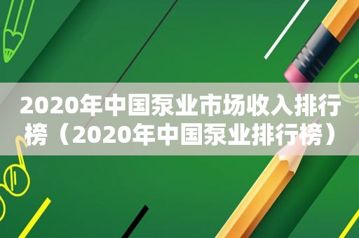 2020年中国泵业市场收入排行榜（2020年中国泵业排行榜）  第1张