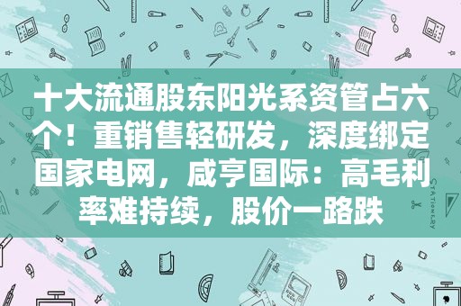 十大流通股东阳光系资管占六个！重销售轻研发，深度绑定国家电网，咸亨国际：高毛利率难持续，股价一路跌