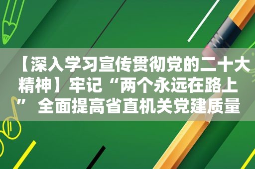 【深入学习宣传贯彻党的二十大精神】牢记“两个永远在路上” 全面提高省直机关党建质量