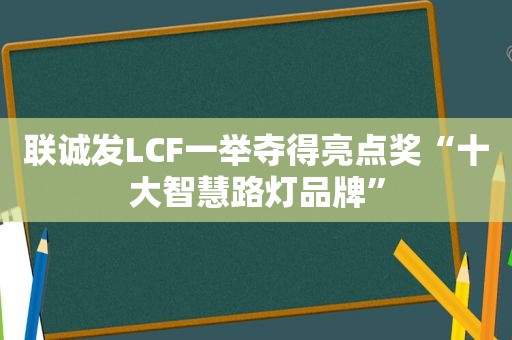 联诚发LCF一举夺得亮点奖“十大智慧路灯品牌”