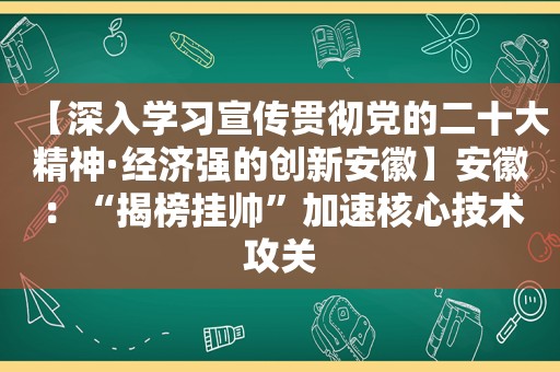 【深入学习宣传贯彻党的二十大精神·经济强的创新安徽】安徽：“揭榜挂帅”加速核心技术攻关