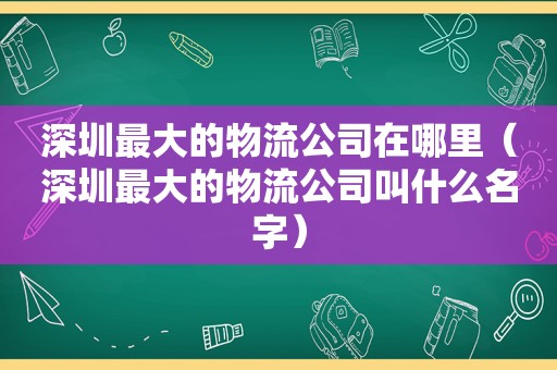 深圳最大的物流公司在哪里（深圳最大的物流公司叫什么名字）