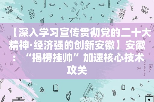 【深入学习宣传贯彻党的二十大精神·经济强的创新安徽】安徽：“揭榜挂帅”加速核心技术攻关