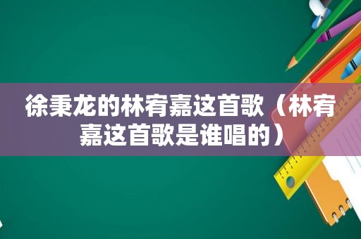 徐秉龙的林宥嘉这首歌（林宥嘉这首歌是谁唱的）