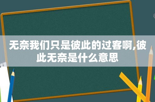 无奈我们只是彼此的过客啊,彼此无奈是什么意思