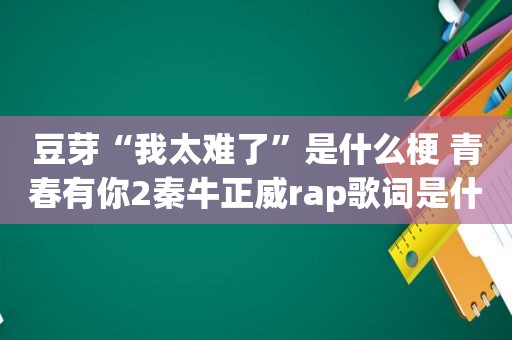 豆芽“我太难了”是什么梗 青春有你2秦牛正威rap歌词是什么