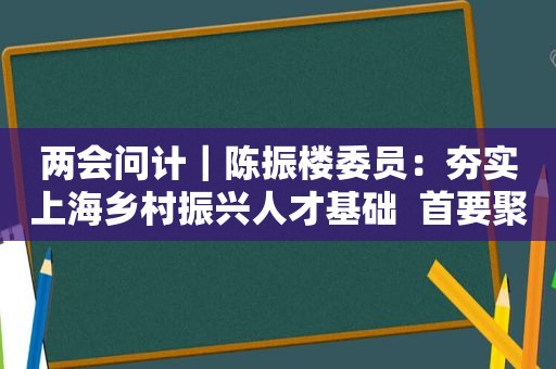 两会问计｜陈振楼委员：夯实上海乡村振兴人才基础  首要聚焦乡村紧缺的产业人才引进