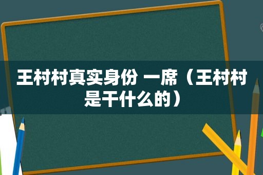 王村村真实身份 一席（王村村是干什么的）