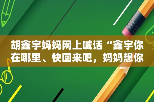 胡鑫宇妈妈网上喊话“鑫宇你在哪里、快回来吧，妈妈想你了”