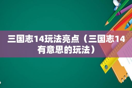 三国志14玩法亮点（三国志14有意思的玩法）