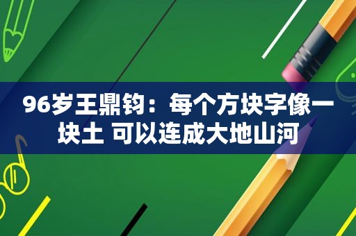 96岁王鼎钧：每个方块字像一块土 可以连成大地山河