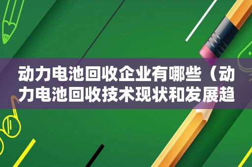 动力电池回收企业有哪些（动力电池回收技术现状和发展趋势）