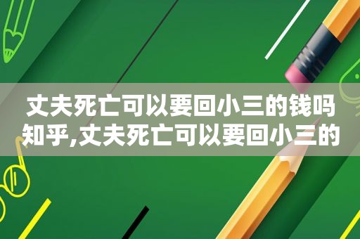 丈夫死亡可以要回小三的钱吗知乎,丈夫死亡可以要回小三的钱吗视频