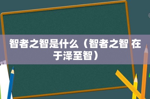 智者之智是什么（智者之智 在于泽至智）