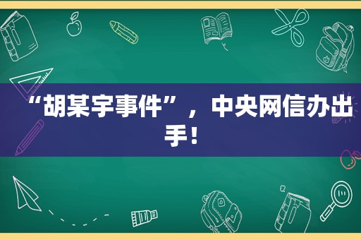 “胡某宇事件”，中央网信办出手！