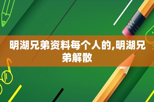 明湖兄弟资料每个人的,明湖兄弟解散