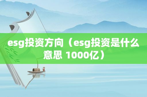 esg投资方向（esg投资是什么意思 1000亿）