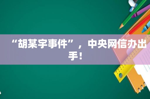 “胡某宇事件”，中央网信办出手！