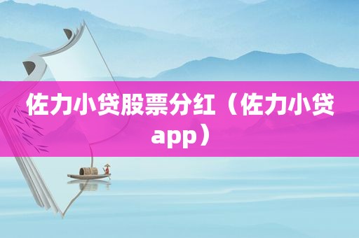 佐力小贷股票分红（佐力小贷app）