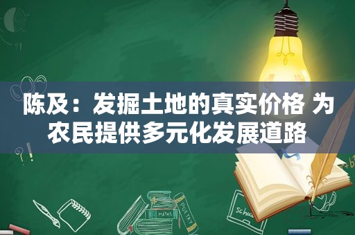 陈及：发掘土地的真实价格 为农民提供多元化发展道路