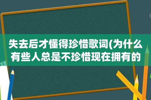 失去后才懂得珍惜歌词(为什么有些人总是不珍惜现在拥有的一切，等到失去了才后悔呢)