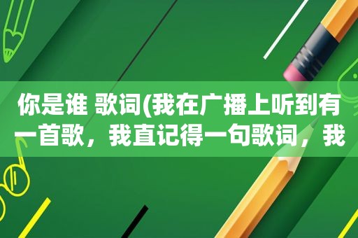 你是谁 歌词(我在广播上听到有一首歌，我直记得一句歌词，我是谁，你是谁，谁能告诉我这是什么歌)